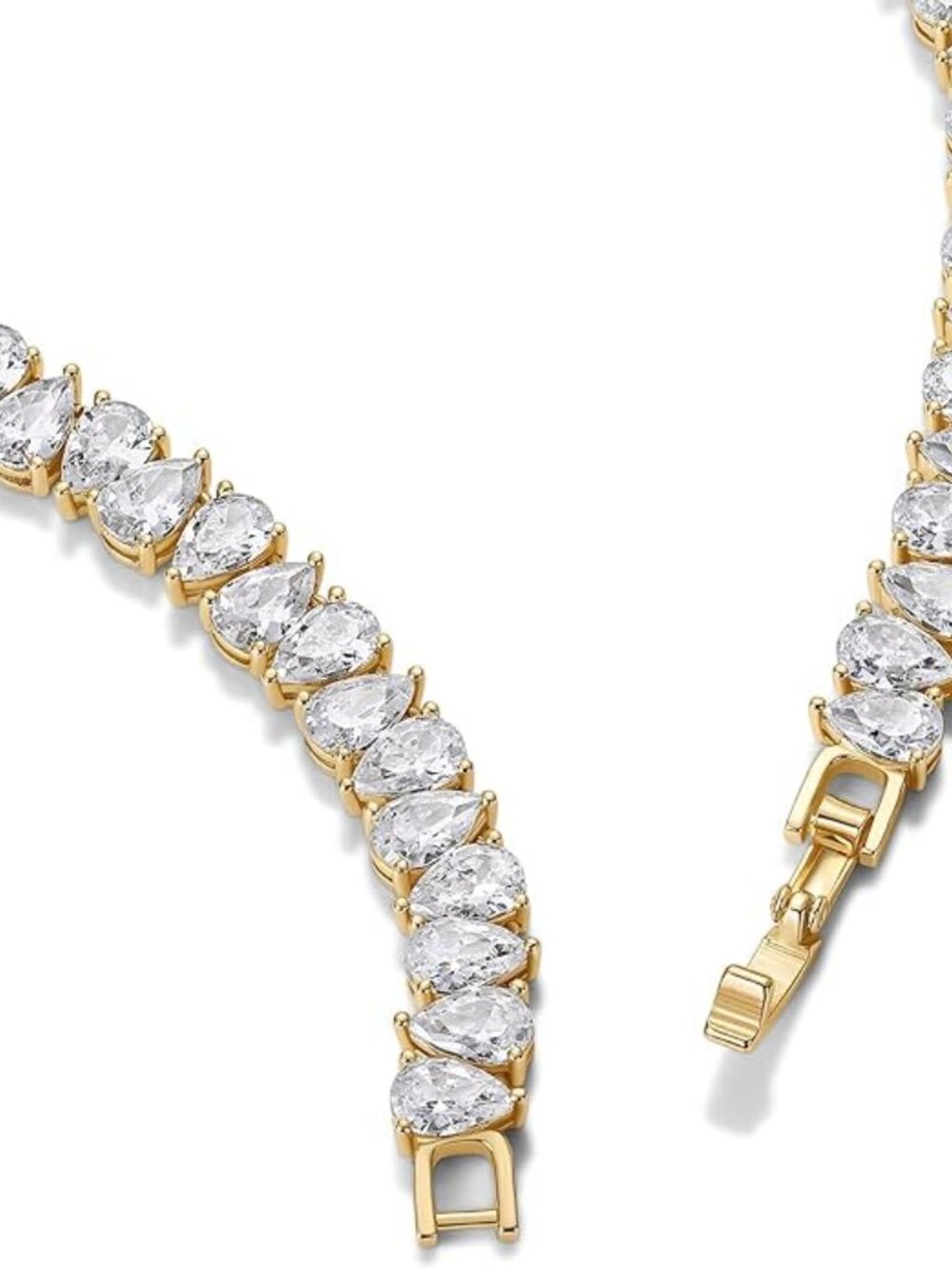 PAVOI 14K Gold Plated Pear Cubic Zirconia Tennis Necklace, 15" - Picture 3 of 4